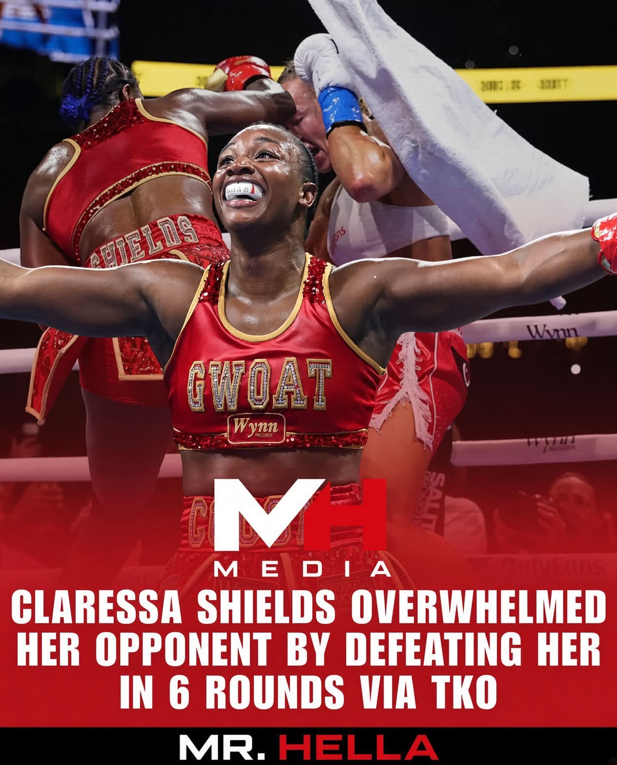 Claressa Shields stopped Kaye Scott at 1:38 of the sixth round
