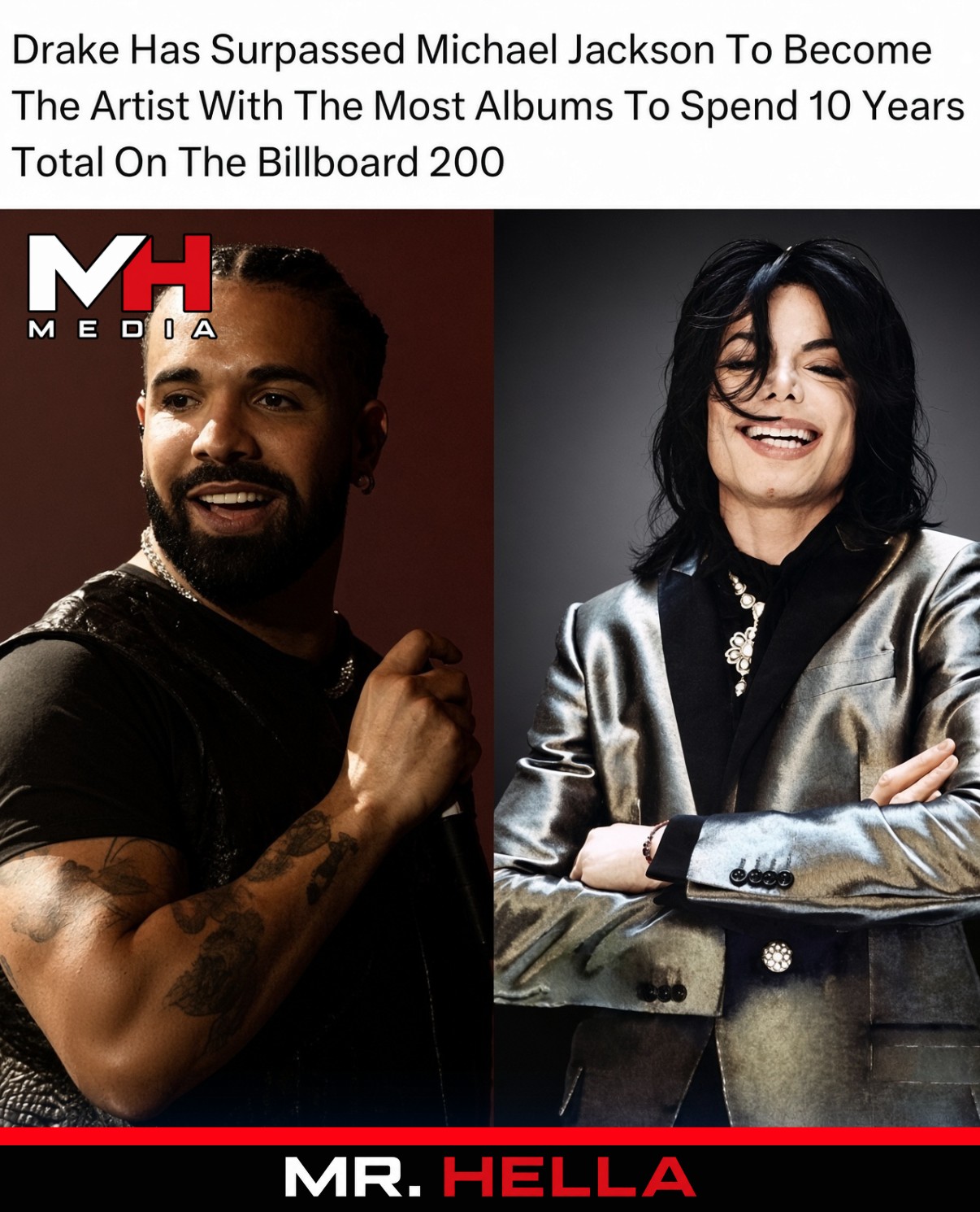 Drake Has Surpassed Michael Jackson to Become the Artist With the Most Albums to Spend 10 Years Total on the Billboard 200