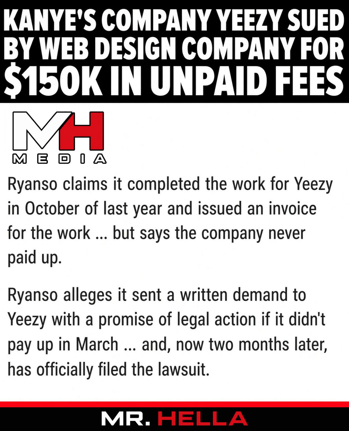 Kanye’s Company Yeezy Sued by Web Design Firm Ryanso for $150K in Unpaid Fees — image 2