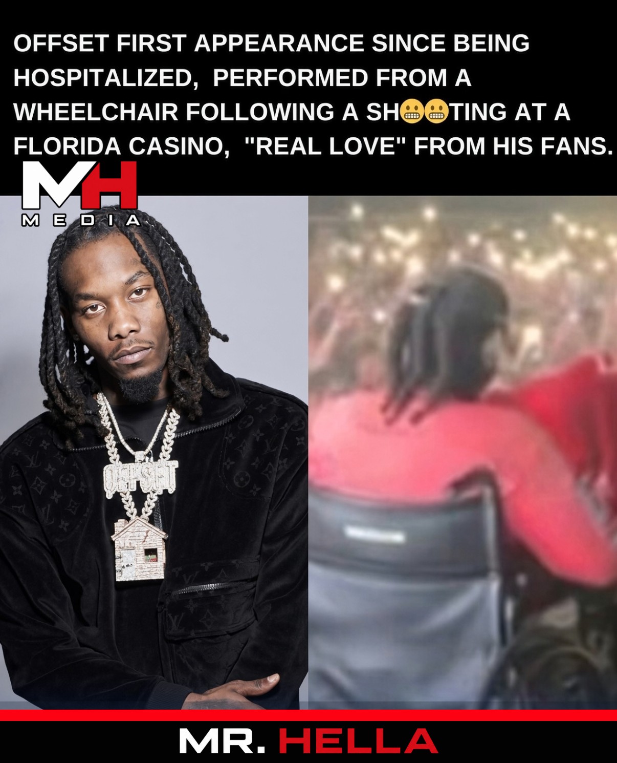 Offset’s First Appearance Since Being Hospitalized: Performed From a Wheelchair After Florida Casino Shooting, “Real Love” From His Fans**