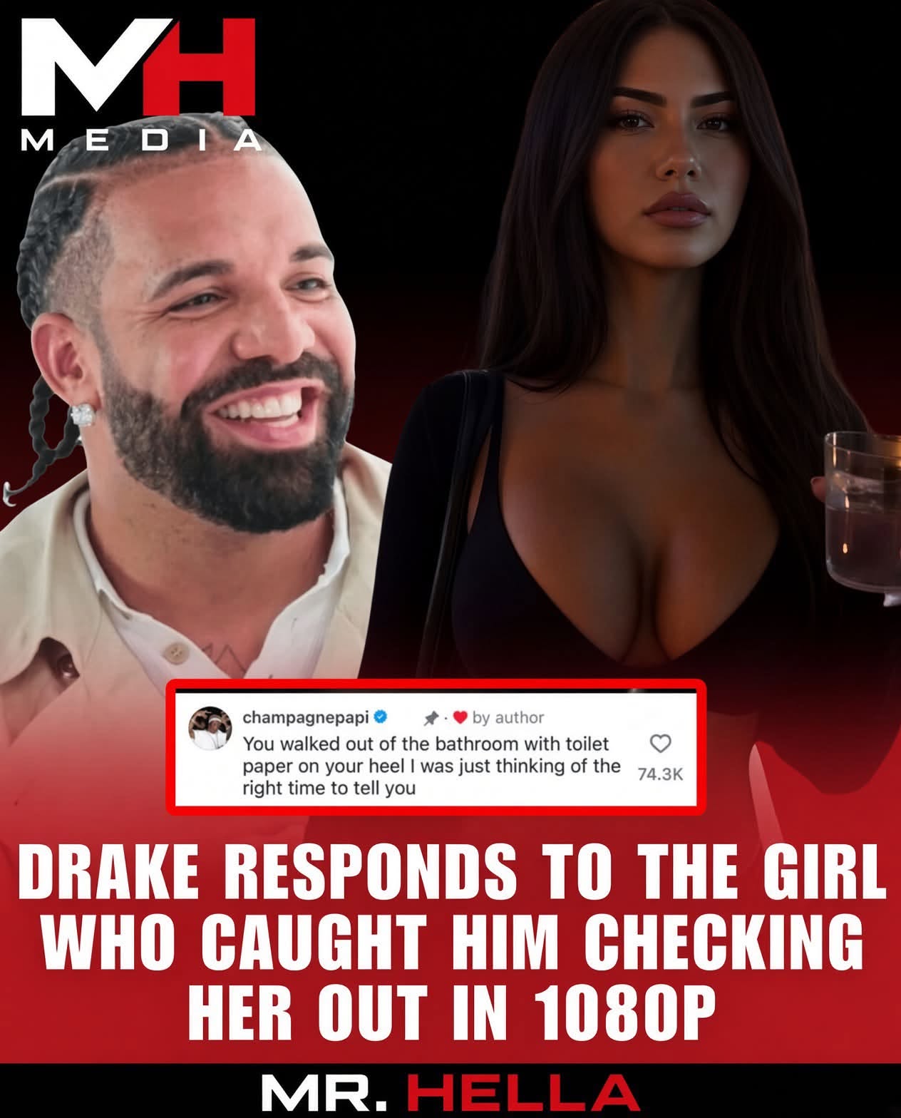 A woman films Drake looking her way, captions it as caught, ships it to the timeline