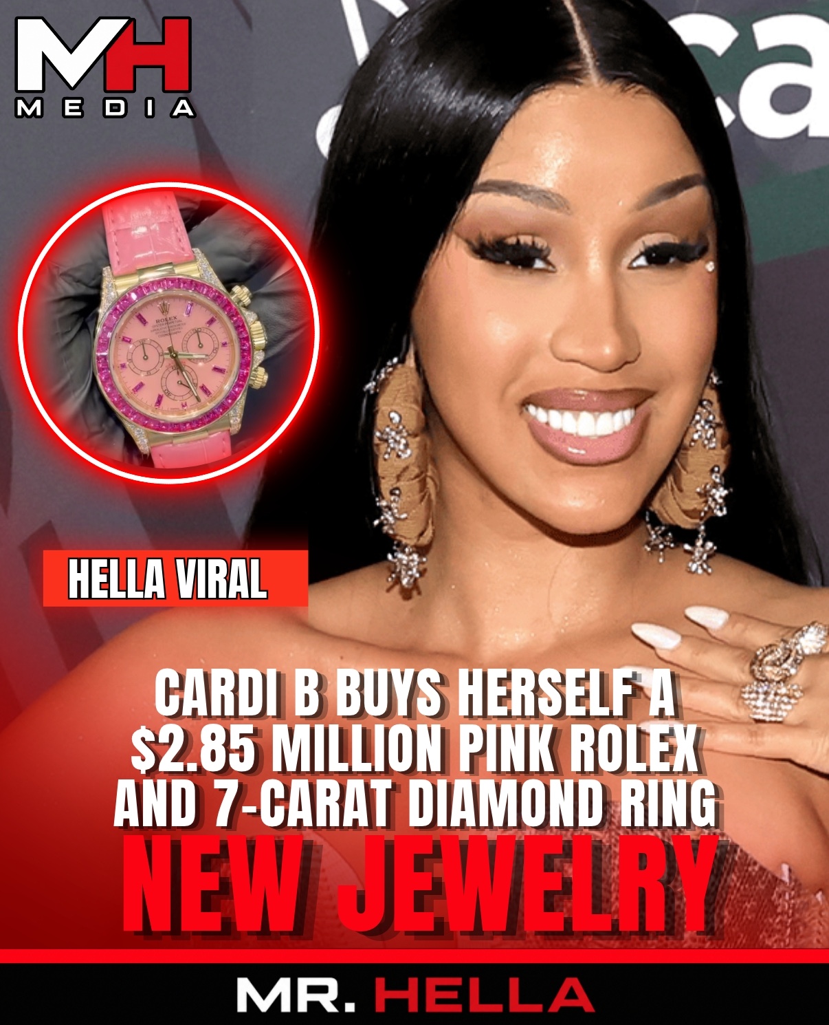 Cardi B Shows Off $2.85 Million Pink Rolex and Seven-Carat Diamond Ring